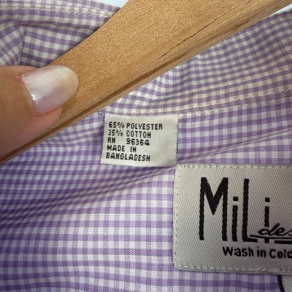 MILI DESIGNS Embroidered Blouse Top Womens Purple S Gingham Check Butterflies - Picture 9 of 9
